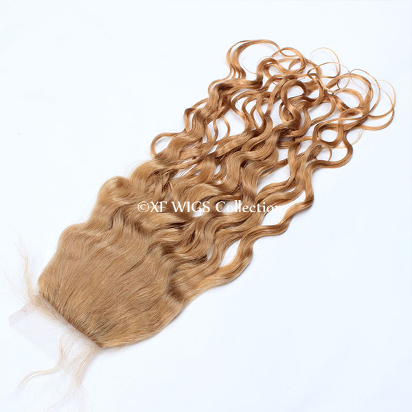 Hand-tied Full lace blonde brazilian hair color 27 closure