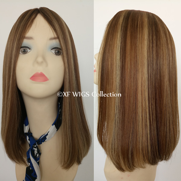 High quality silky straight highlights color sheitel