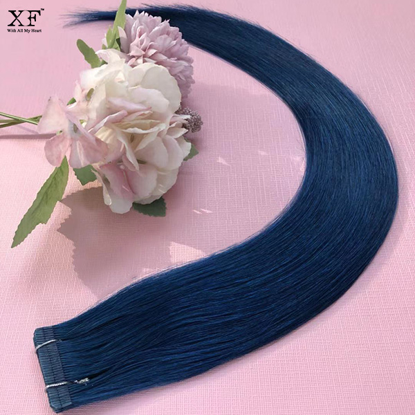 Blue Straight 100% Human hair Tape Hair Extensions