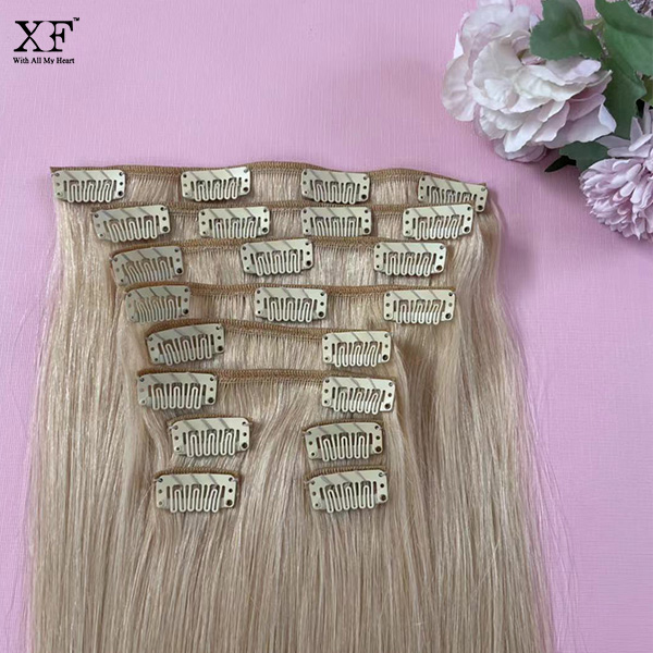 Top Quality light color 100% human hair clip in hair extension