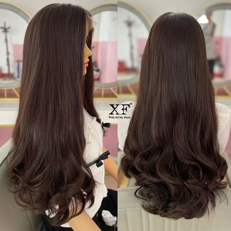 Top Quality Long Hair Gorgeous 100% Virgin Hair Front Lace Skin Top Wigs